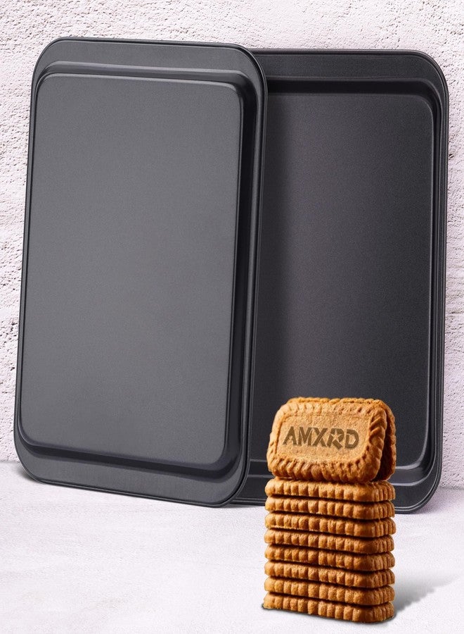 AMXRD Small Baking Sheets, Nonstick Baking Toaster Oven Tray Cookie Sheet, 1 or 2 Person Household, Set of 2, 9.5" X 7.1" (Inner 8.2" X 6.5") - Image 4
